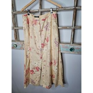 Ralph Lauren Linen Muted Floral Midi Button up front skirt size 12
